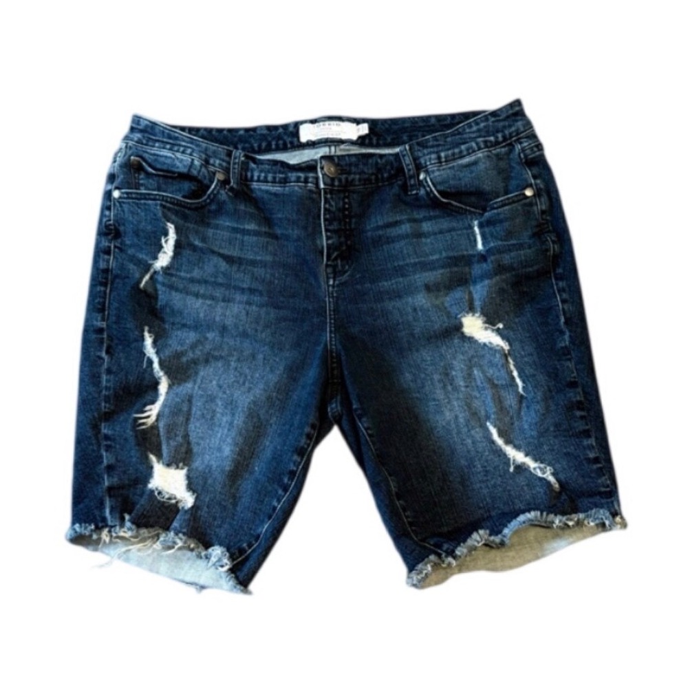 Torrid Denim Distressed Jean Shorts Dark Wash Raw Hem Womens Size 18 Plus Size
